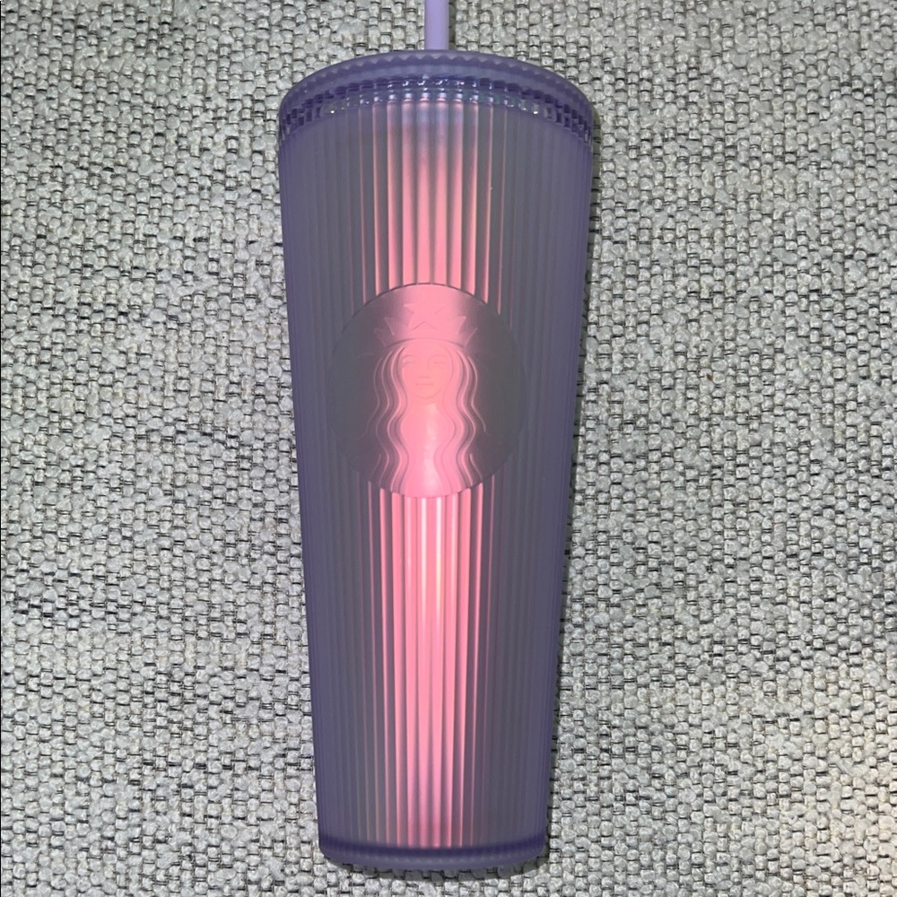 Starbucks Lilac Aurora Iridescent Pleated Soft Touch Venti Tumbler with Straw